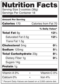 Click here to read the Chocolate Chip Cookies Nutrition Facts Label in a new window